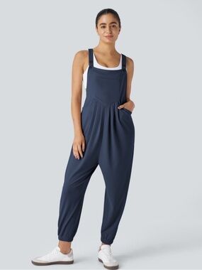 Halara Pockets Waffle Casual Jogger Overalls Harbor Ink Navy Jumpsuit
